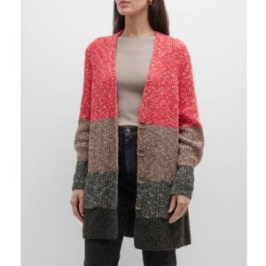 NIC+ZOE  Warm Ember Rib-Knit Colorblock Cardigan Size M